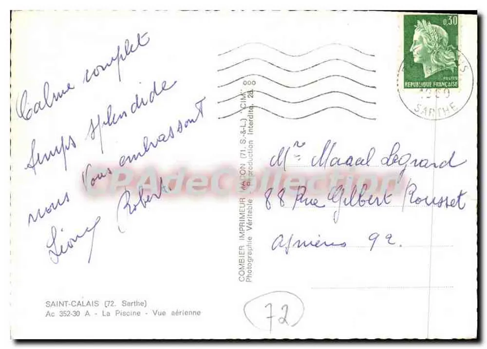 Saint-Calais (72) - Luftbild - Das Schwimmbad — Combiér Drucker - Rückseite