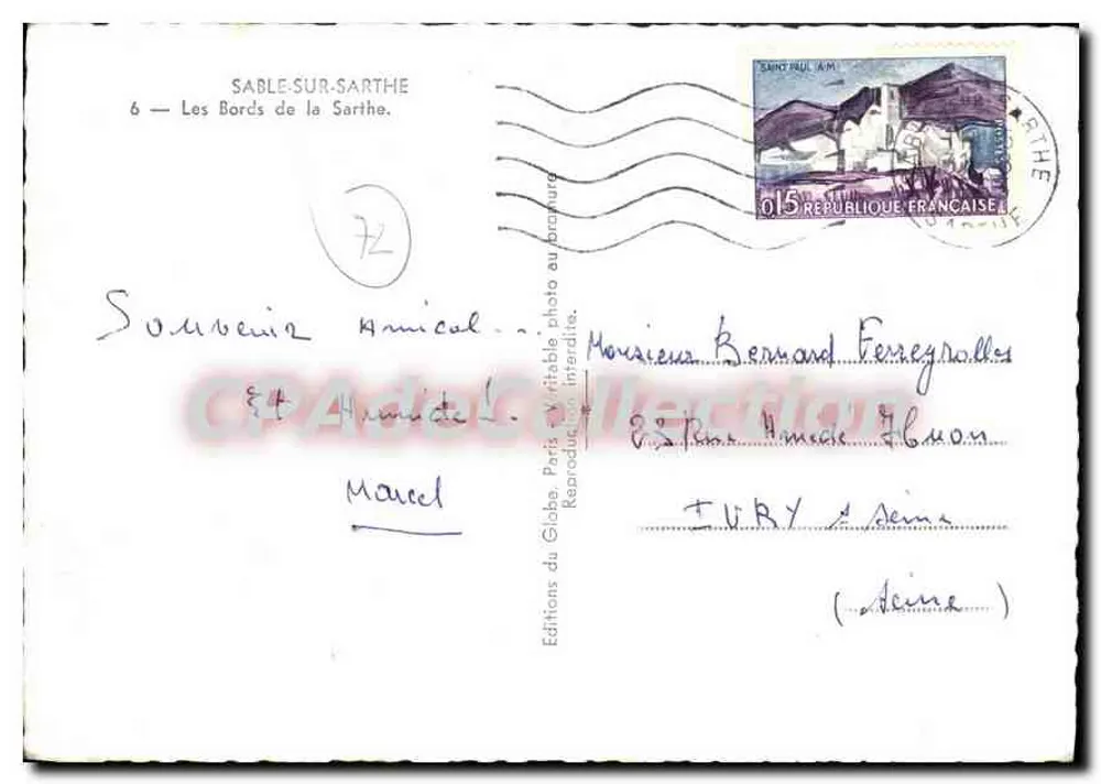Sable-sur-Sarthe — As Margens da Sarthe — Edições do Globo, Paris - Verso
