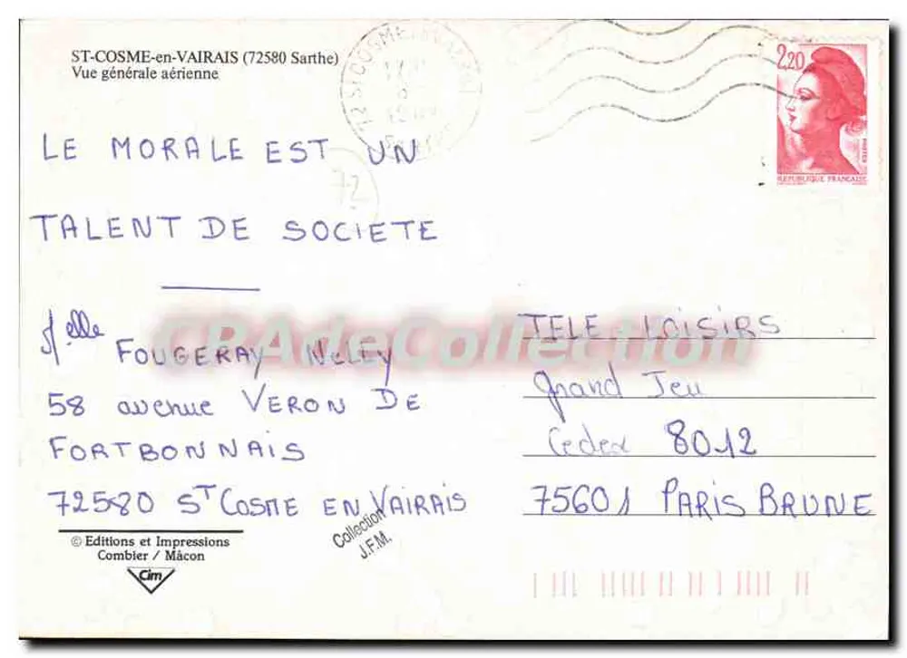 St-Cosme-en-Vairais — Allgemeine Luftaufnahme — Éditions et Impressions Combier / Mâcon - Rückseite