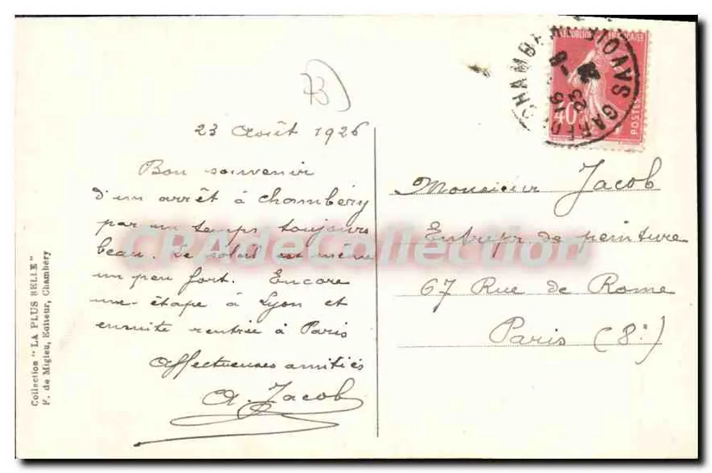 Chambery — A Rampe do Castelo — F. de Migues, n°159 - Verso