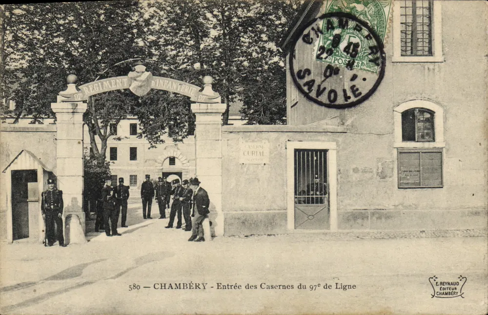 Chambéry — Eingang zu den Kasernen des 97. Linien-Infanterieregiments — Verlag E. Reynaud - Vorderseite