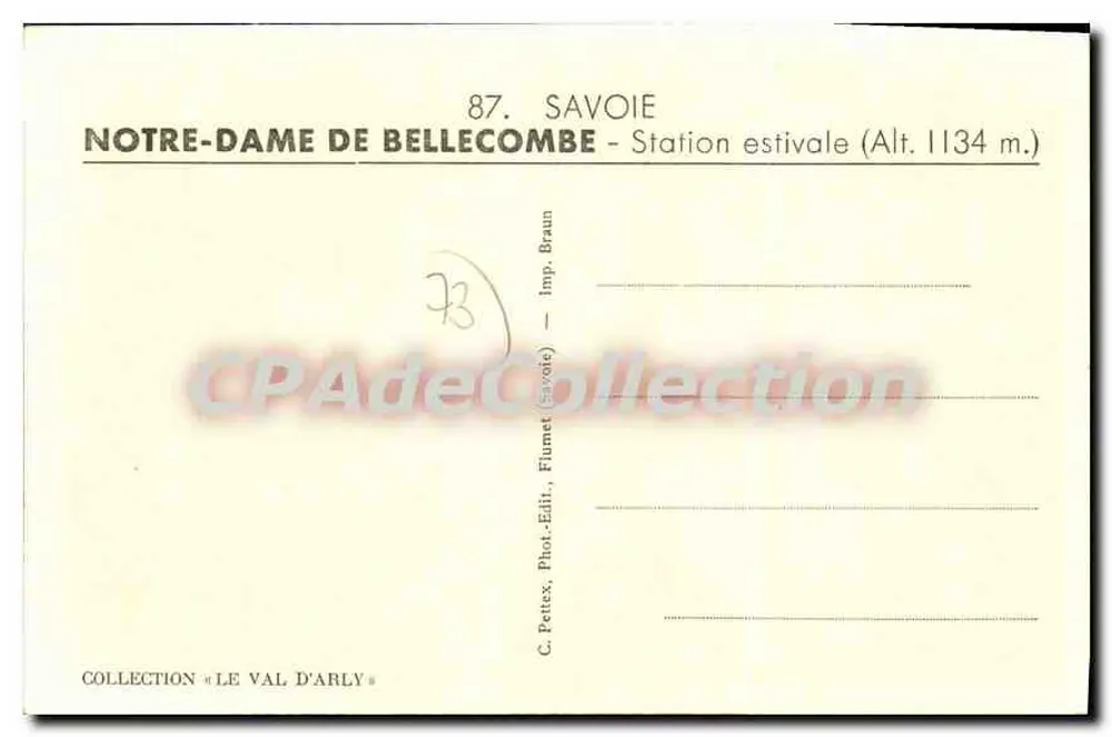 Notre-Dame de Bellecombe — Sommerstation (Höhe 1134 m.) — C. Pettex, Imp. Flumet (Savoie) - Rückseite