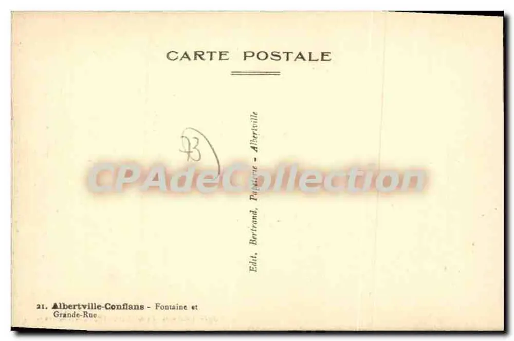 Albertville-Confans — Fontäne und Grande-Rue — Verlag Bortrand - Rückseite