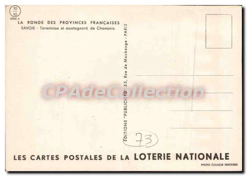 Savoie — Tarentaise und Bergmann von Chamonix — Éditions de la Loterie Nationale - Rückseite