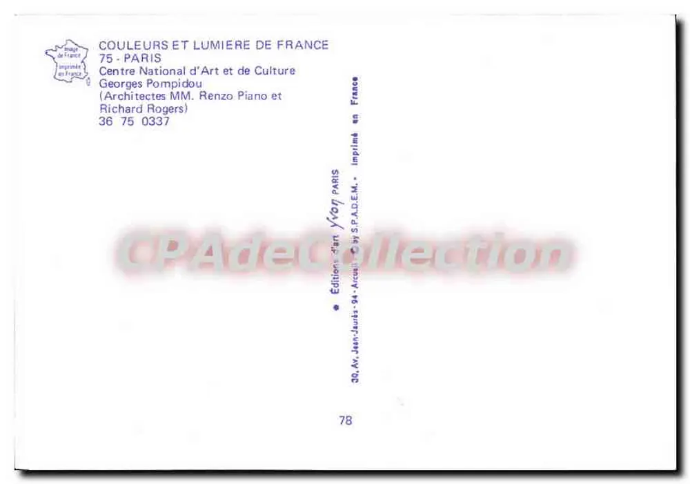 Centre Pompidou — Paris — Verlag Couleurs et Lumière de France, Nr. 36 75 0337 - Rückseite