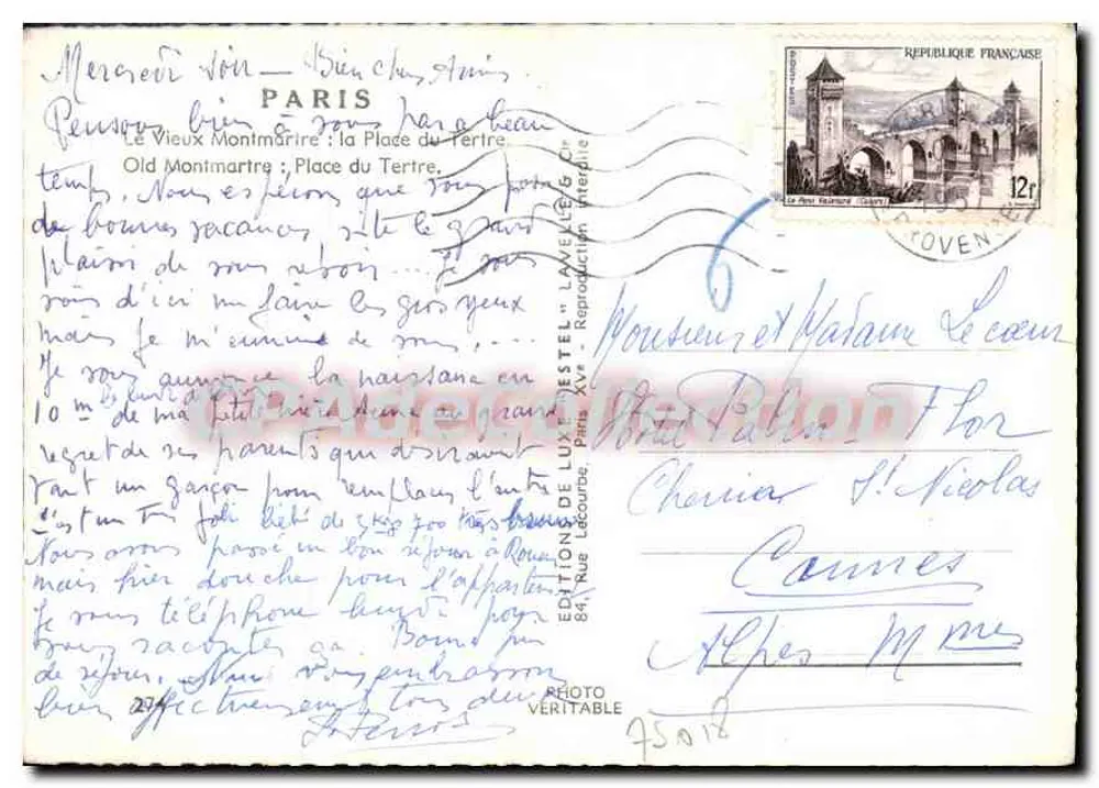 Alt-Montmartre — Place du Tertre — Verlag Estel, n° 75018 - Rückseite