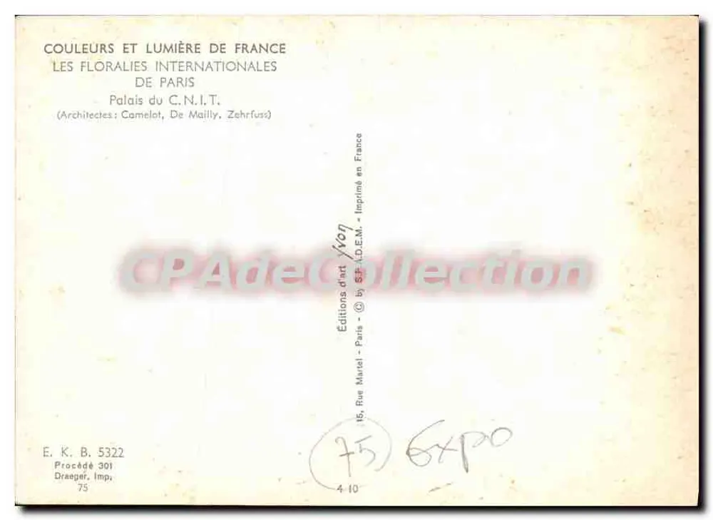 Las Floralies Internacionales de París — Palacio del C.N.I.T. — Ediciones Draeger - Reverso