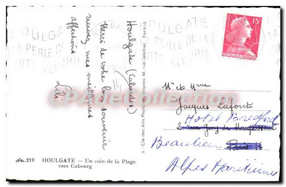 Houlgate — Ein Stück der Strandpromenade — Cie des Arts Photographiques, 44, rue Leblelier, Paris 13 - Rückseite