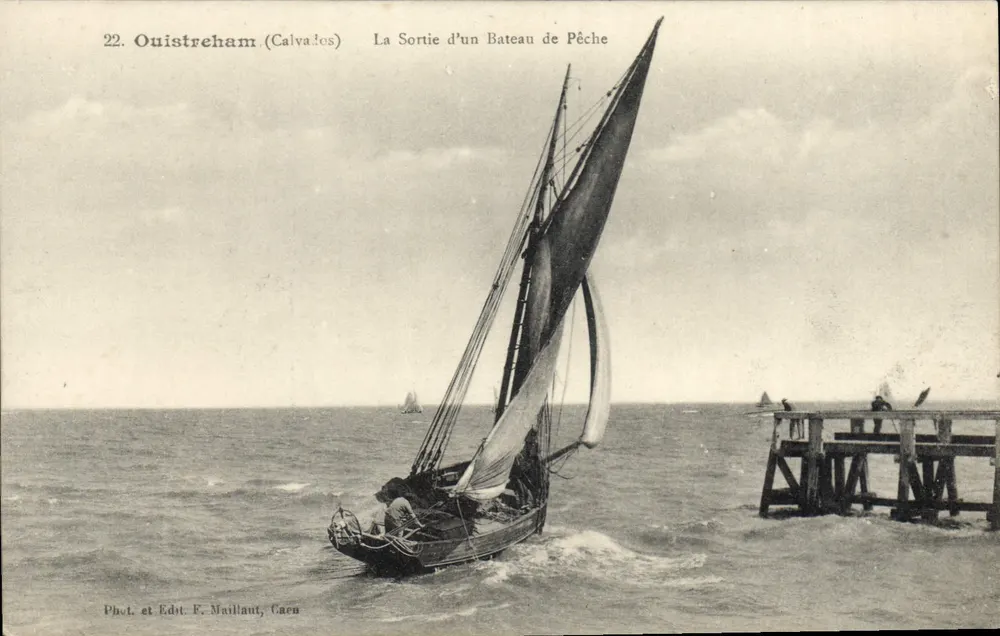 Ouistreham (Calvados) — Die Abfahrt eines Fischboots — Phot. und Édit. F. Maillant, Caen - Vorderseite