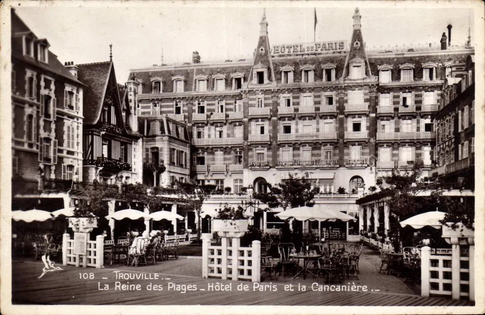 Trouville — Königin der Strände — Hotel de Paris und die Cancanière — unbekannter Verlag, Nr. 108 - Vorderseite