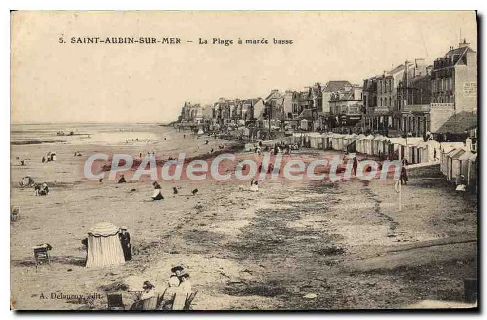 Saint-Aubin-sur-Mer — De Strand bij laag water — A. Delauney, uitg. - Voorkant