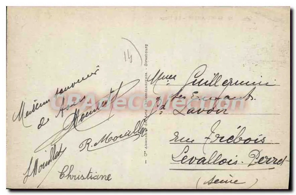 Saint-Aubin - A Praia — praia animada com cabines listradas e edifícios costeiros — editor desconhecido, n° 34 - Verso