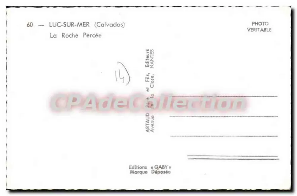 Luc-sur-Mer — A Roche Percée — Editor Gaby, Nantes, n°60 - Verso