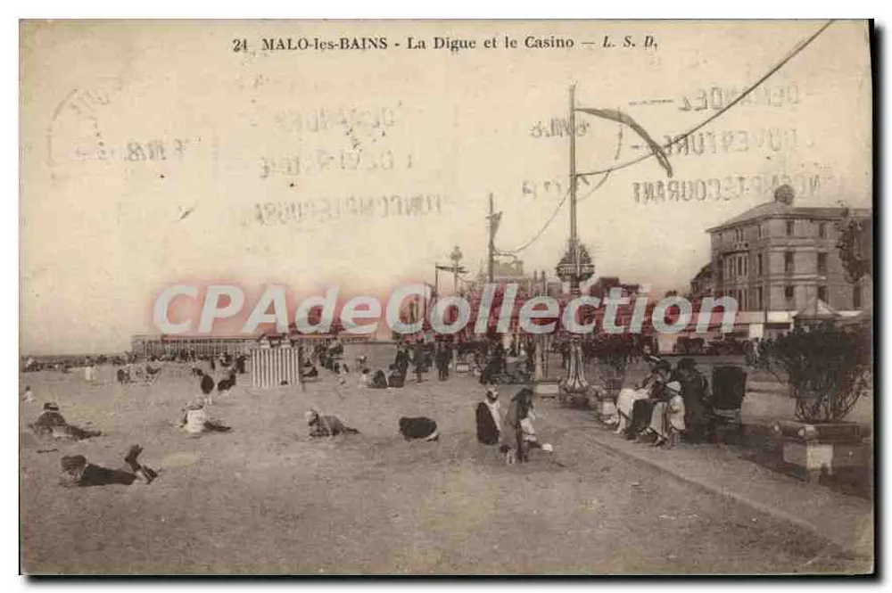MALO-les-BAINS - La Digue et le Casino — L. S. D. - Recto