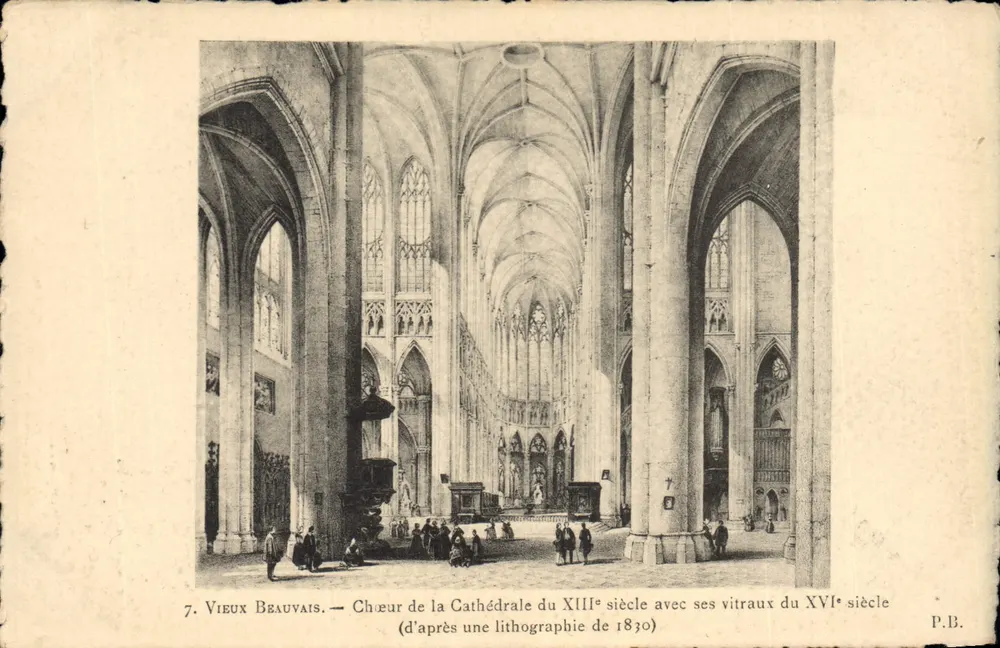 Altes Beauvais — Nave der 13. Jahrhunderts-Kathedrale mit ihren 16. Jahrhunderts-Glasfenstern — P.B. - Vorderseite