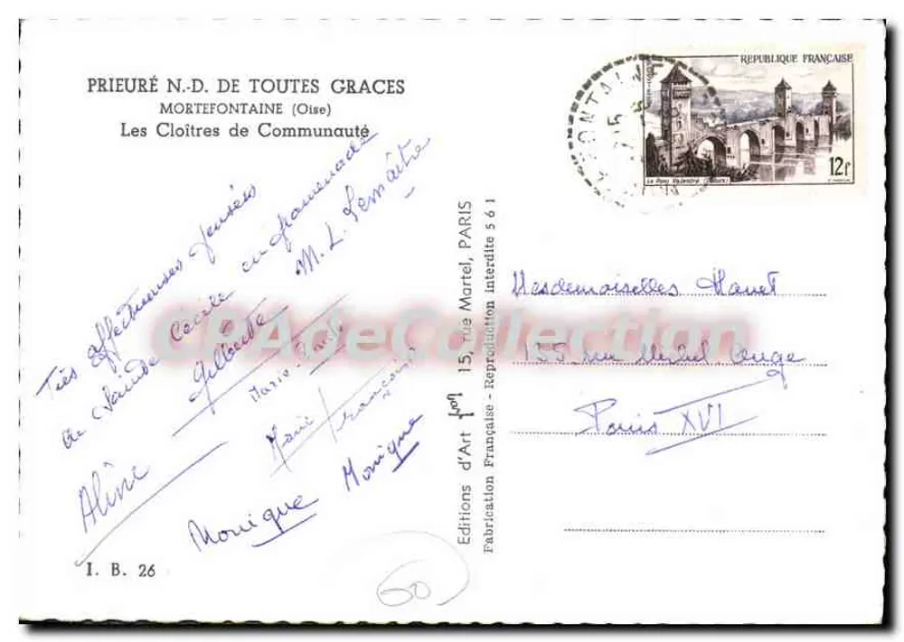 Prieuré N.D. de Toutes Grâces — Morte Fontaine (Oise) — Editions d'Art Française, n° I.B. 26 - Rückseite