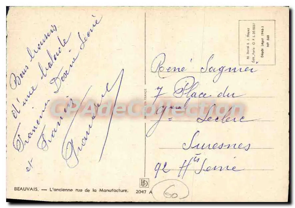 Beauvais — A antiga rua da Manufatura — Barday - Verso