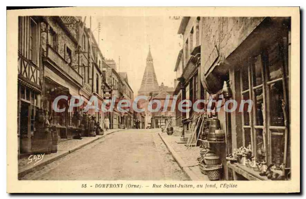 Domfront (Orne) — Rue Saint-Julien, im Hintergrund die Kirche — Saby, Nr. 55 - Vorderseite