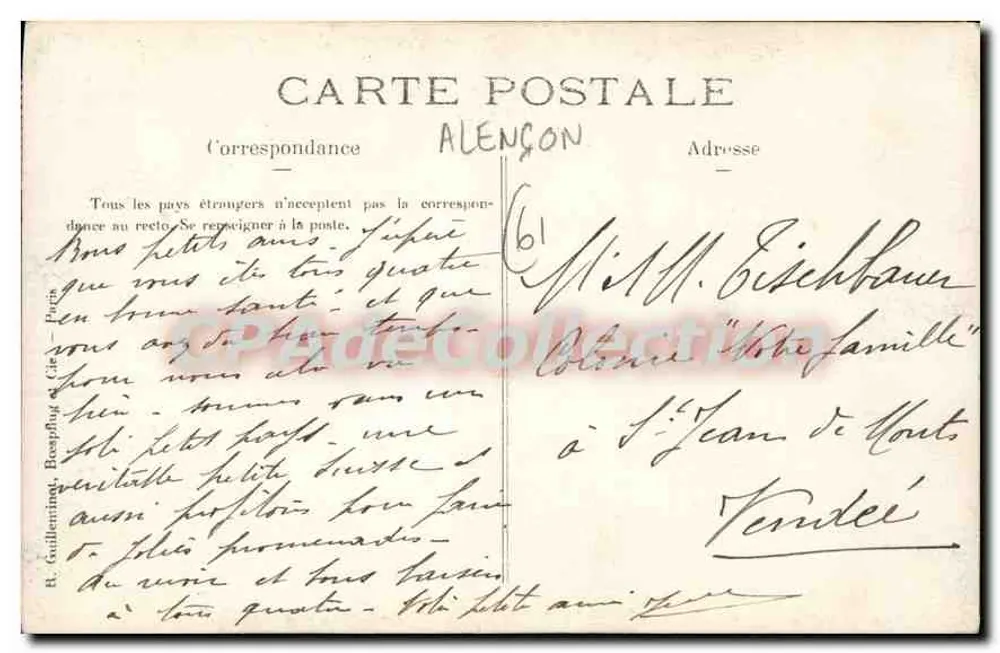 O Castelo — Alençon — Editor S. Blanchar - Verso