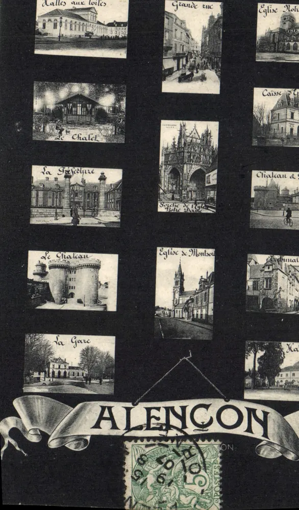 Alençon — vista panorâmica com 12 vignettes — editor anônimo - Frente