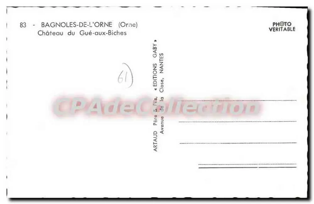 Château du Gué-aux-Biches — Bagnoles-de-l'Orne — Éditions Gaby, Nantes - Verso