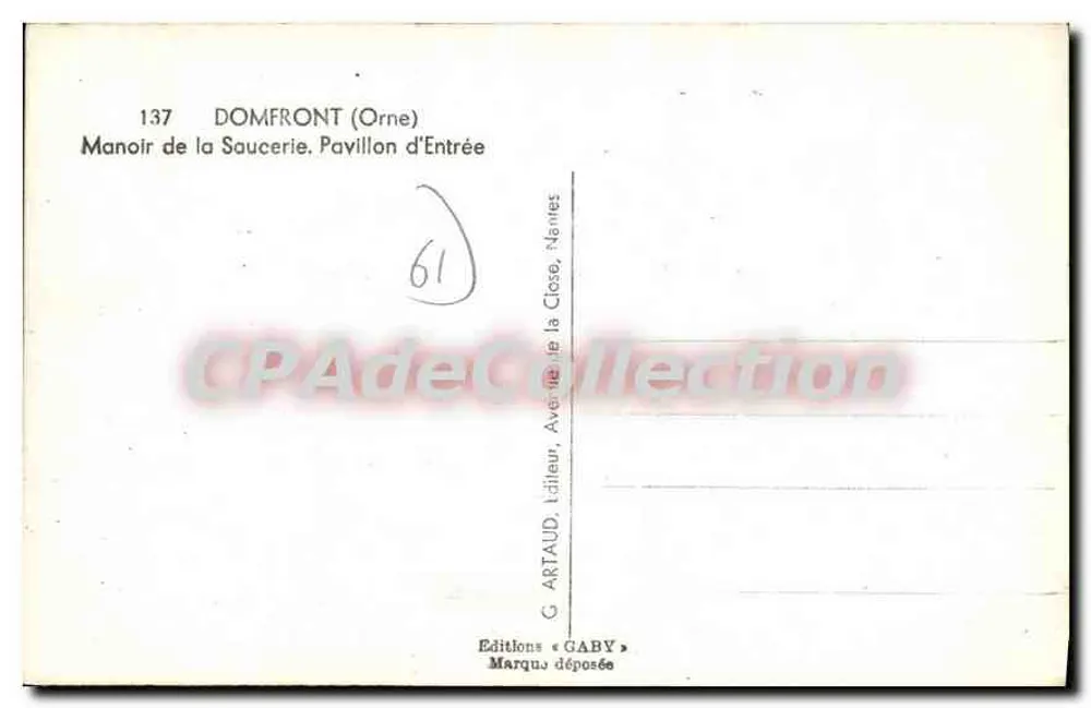 Domfront (Orne) — Manoir de la Saucerie, Pavillon d'Entrée — Éditions GABY - Rückseite