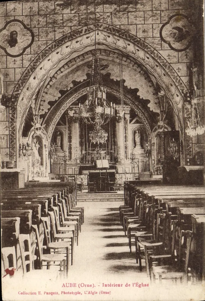 Aube (Orne) — Interior da Igreja — Coleção E. Pasquis, Phototype, L'Algie (Orne) - Frente