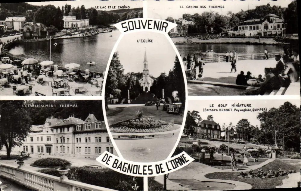Bagnolles-de-l'Orne — O lago, o cassino, a igreja e o mini-golfe — Bernard Bonnet, paisagista, Quimper - Frente