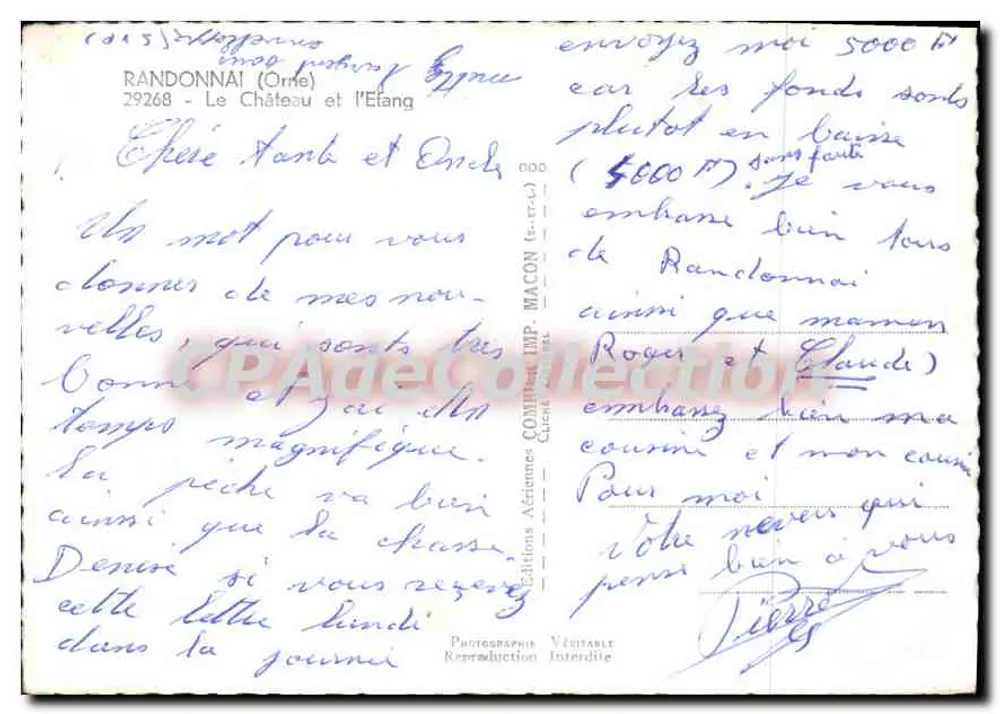Randonnai (Orne) — O Castelo e o Lago — Edições Aéreas WACON - Verso