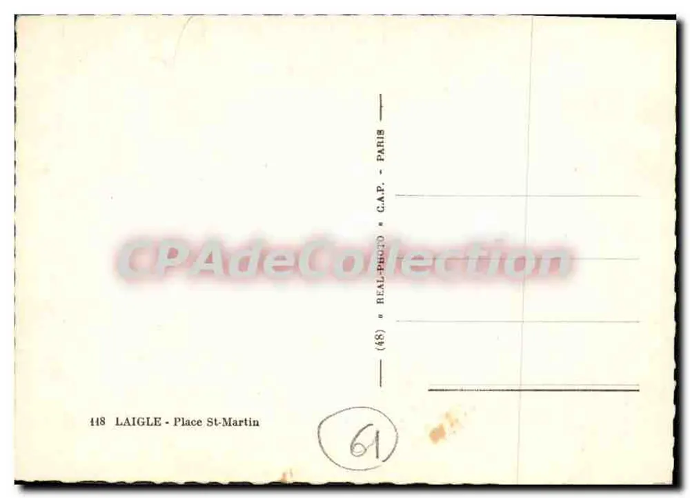 Laigle - Praça Saint-Martin — editor G.A.P. n° 418 - Verso