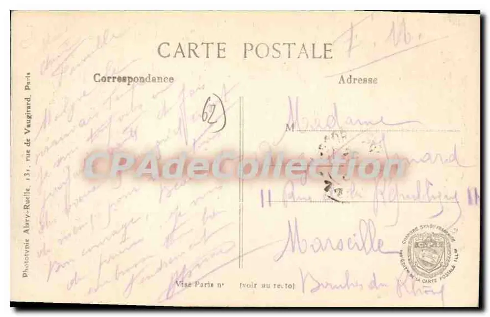 Arras — Die Ruinen des Glockenturms und die rechte Seite der Petite-Place — L. C. H. Paris, n° 379 - Rückseite