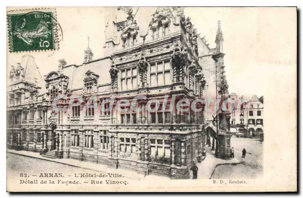 Arras — Das Rathaus — Detail der Fassade — Rue Vinocq — B.D. Roubaix - Vorderseite