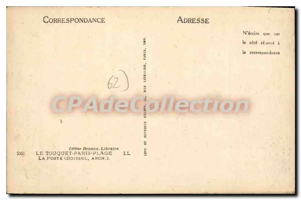 Edifício da Correios — Le Touquet-Paris-Plage — Edição Rennaux, Livreiro - Verso