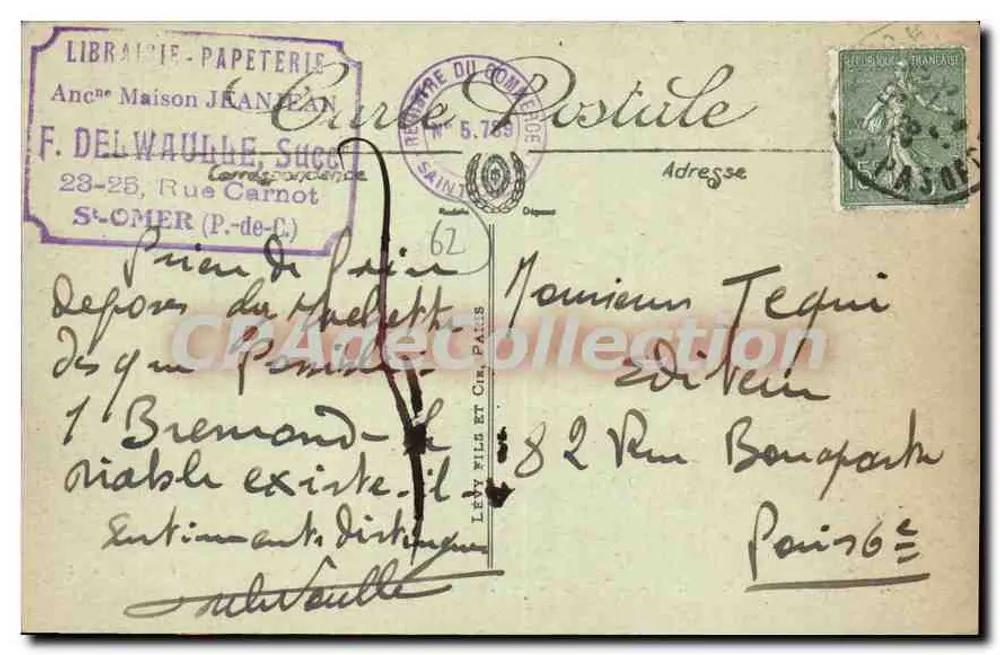 Saint-Omer — Quartel de Infantaria — The Infantry Barracks — LL. — Édition Touzard - Verso