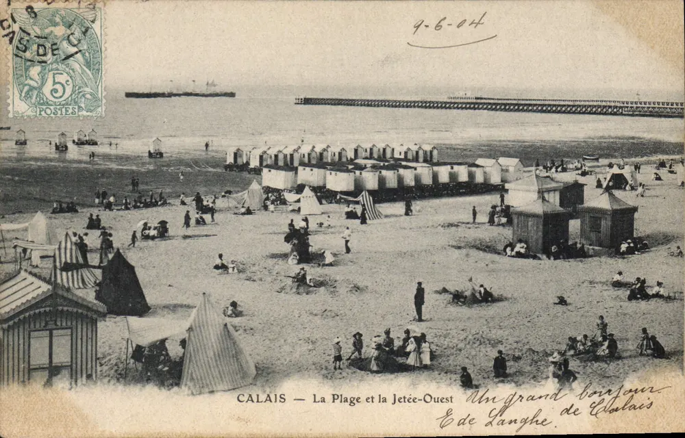 CALAIS — La Playa y el Muelle Oeste — Éd. de Langhe de Colloais - Anverso