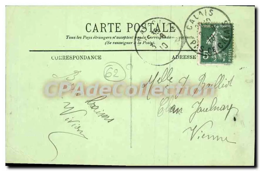 Arredores de Calais — Le Cran d’Escalles — LL. — N° 119 - Verso