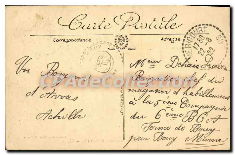 Arras — La Grande Place — Übersicht (1914-1918) — Édition Fauchois, Béthune - Rückseite