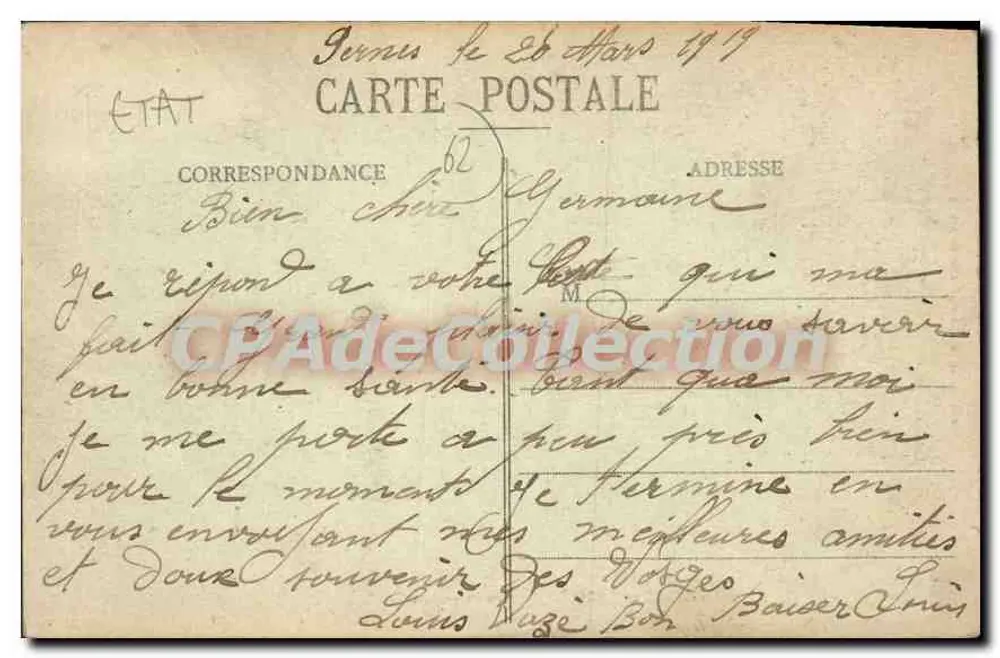 Pernes-en-Artois — La Rue Principale — Librairie Bourgois Gilbert - Rückseite