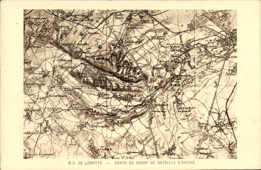 Schlachtfeld von Artois — Karte des Schlachtfeldes von Artois — N.D. de Lorette — veröffentlicht von BRAUN & Cie - Vorderseite
