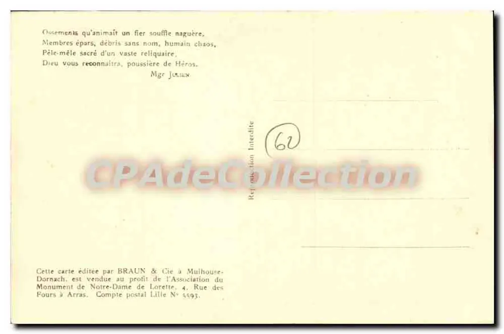 Schlachtfeld von Artois — Karte des Schlachtfeldes von Artois — N.D. de Lorette — veröffentlicht von BRAUN & Cie - Rückseite