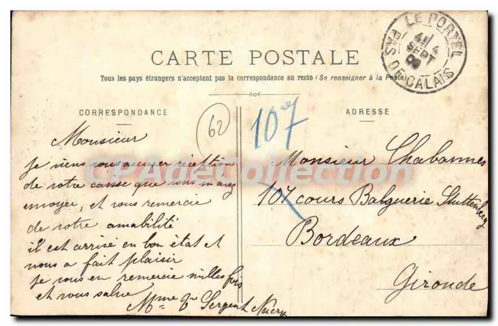 Le Portel — A Praia com maré alta — L.D.B. n° 546 - Verso