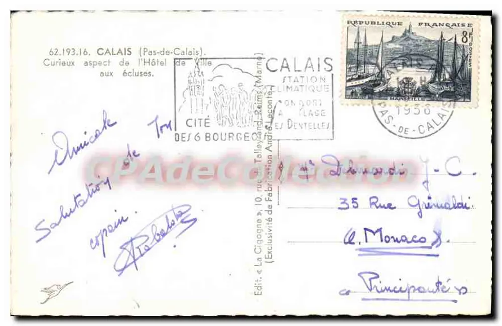Calais — Rathaus und Schleusen — La Cigogne - Rückseite