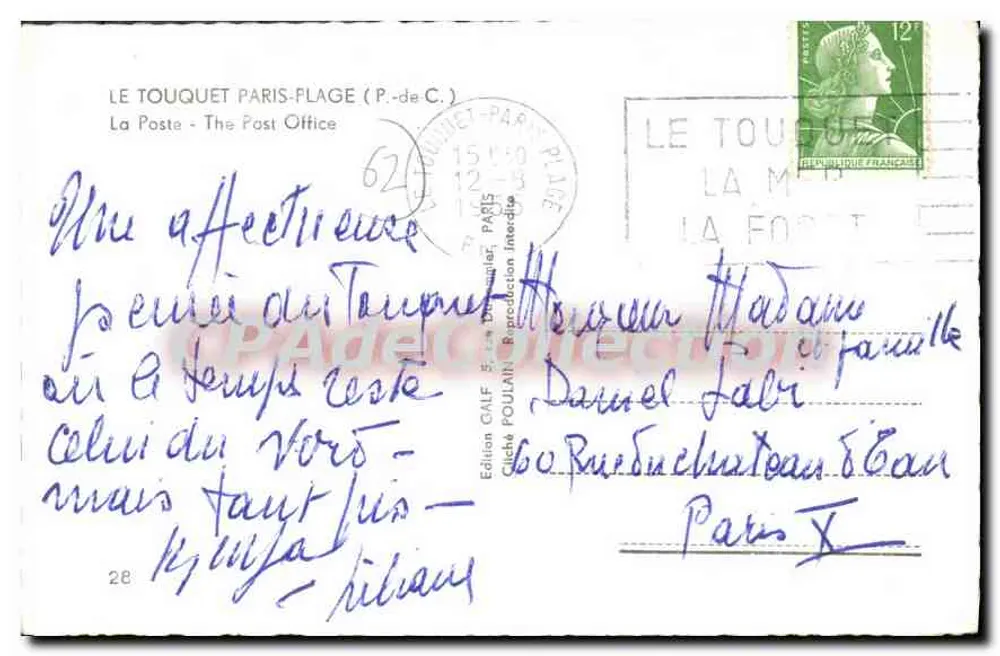 Le Touquet-Paris-Plage — La Poste — Edição Galf - Verso