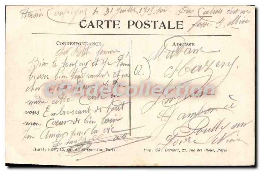 Hersin-Compigny (P.-de-C.) — Innenraum einer bombardierten Wohnung — gestempelt in Paris Nr. 285 - Rückseite