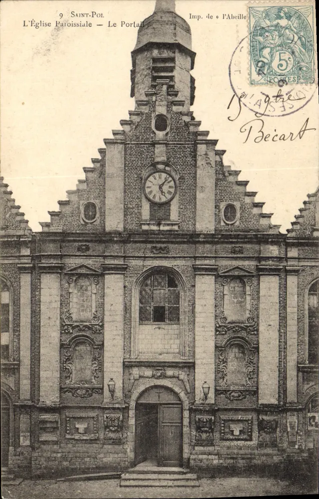 Die Pfarrkirche — Das Portal — Saint-Pol — Imp. de l'Abeille - Vorderseite
