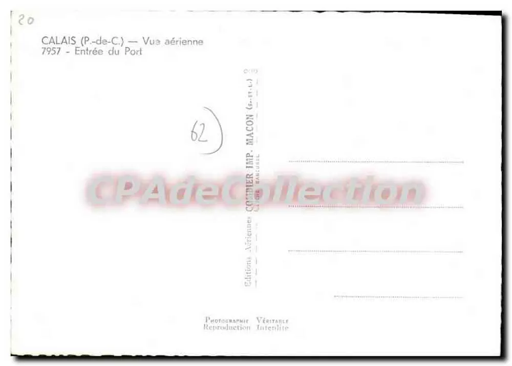 Calais (P.-de-C.) — Luftbild — Hafen-Eingang — Éditions Aériennes Quatier Imp. Maccon - Rückseite