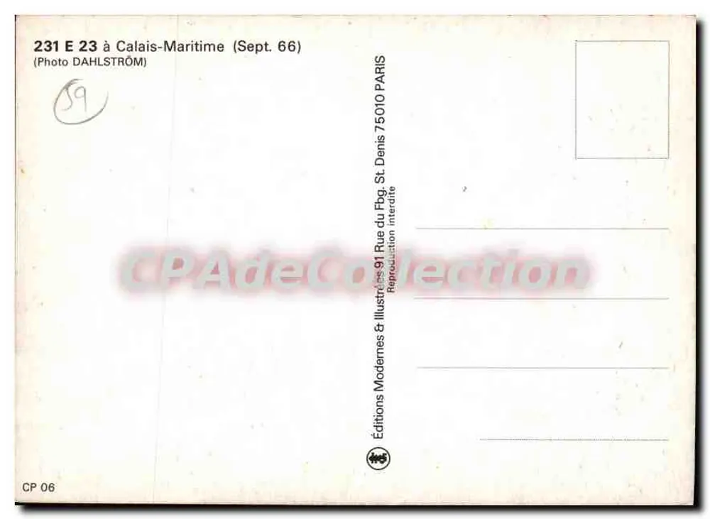 Dampfzug 231E23 — Calais-Maritime — Éditions Modernes & Illustrées - Rückseite