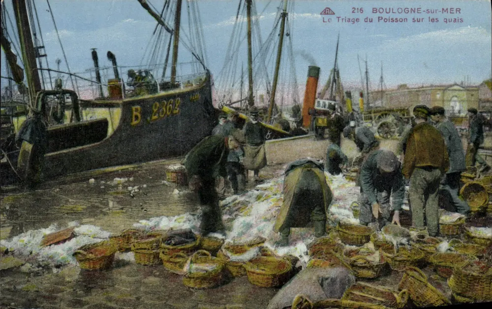 Boulogne-sur-Mer — Der Fischsortierung an den Kaien — Gesellschaft Alsacienne des Arts Photomécaniques, Straßburg - Vorderseite
