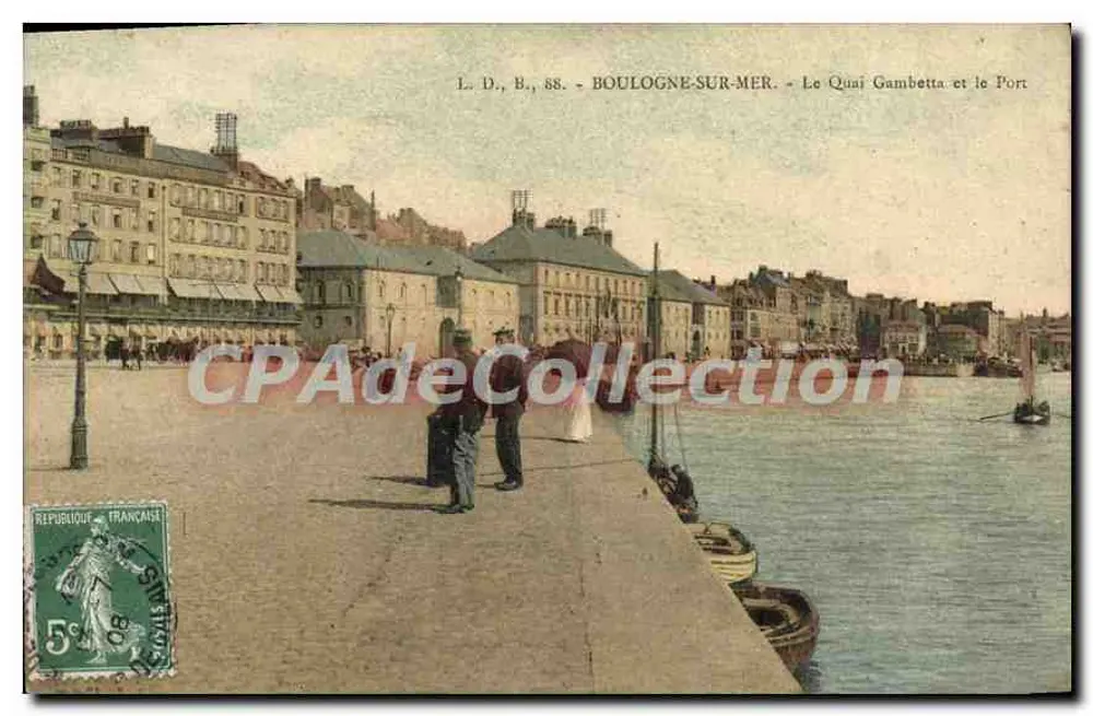 Boulogne-sur-Mer — Der Quai Gambetta und der Hafen — L. D., B., 88. - Vorderseite