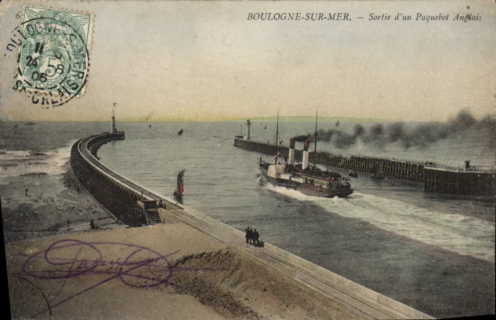 BOULOGNE-SUR-MER — Abfahrt eines englischen Dampfers — N.B. Vien - Vorderseite